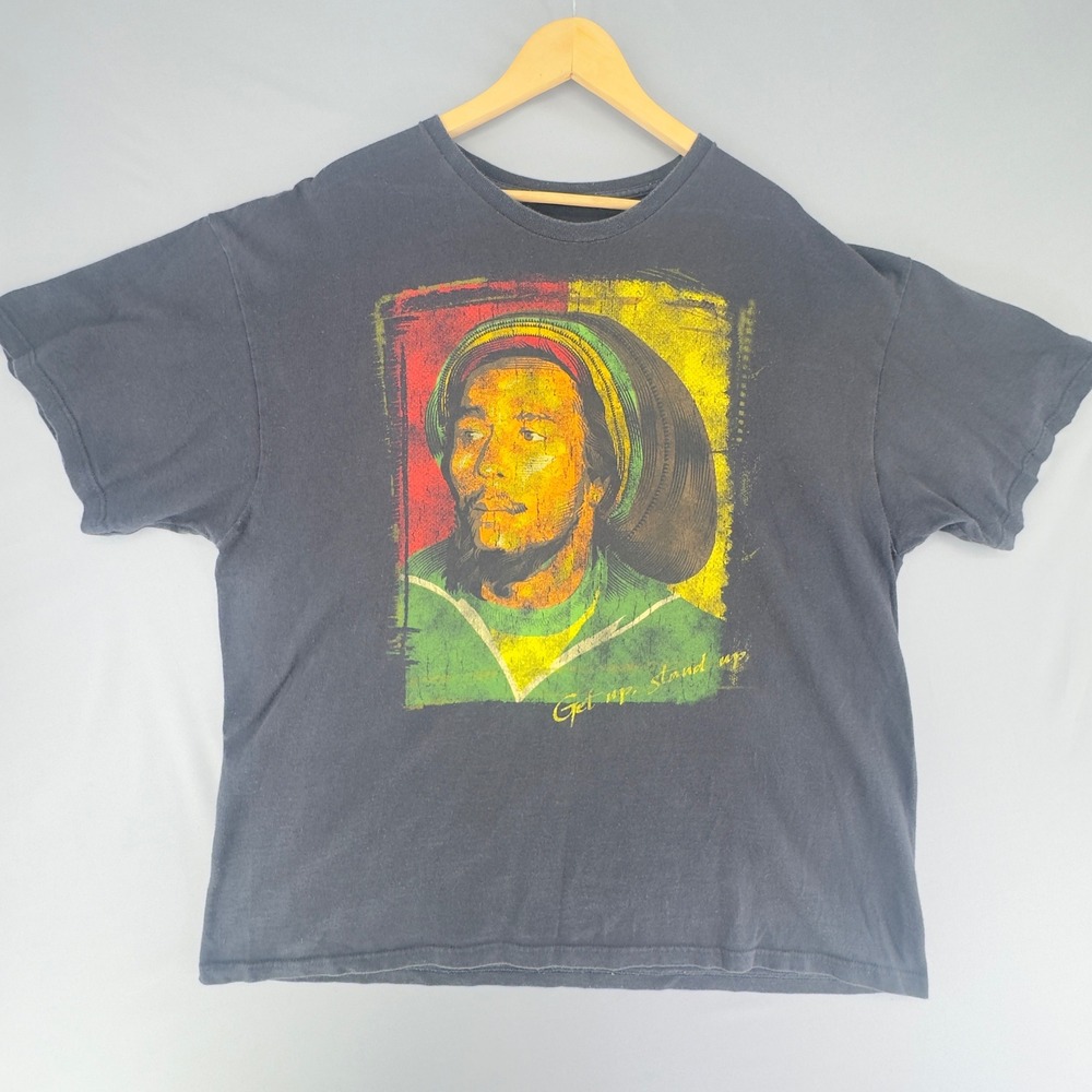 Bob Marley Get Up Stand Up Graphic T-Shirt Mens 2XL Black Rasta Reggae Tee